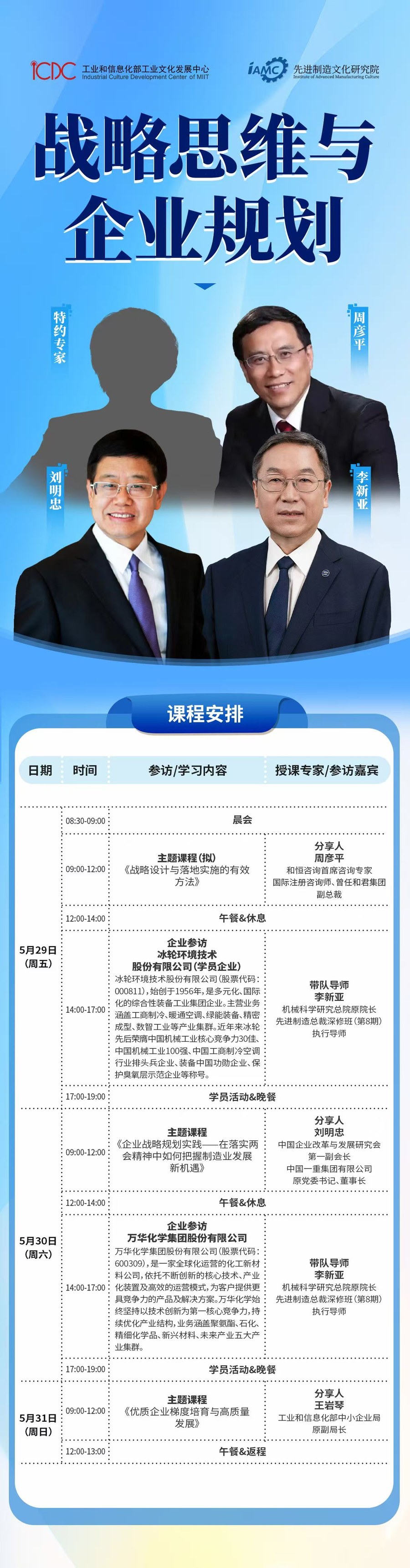 周彦平刘明忠王岩琴李新亚先进制造文化研究院战略思维与企业规划2026年5月29日-31日烟台课程通知